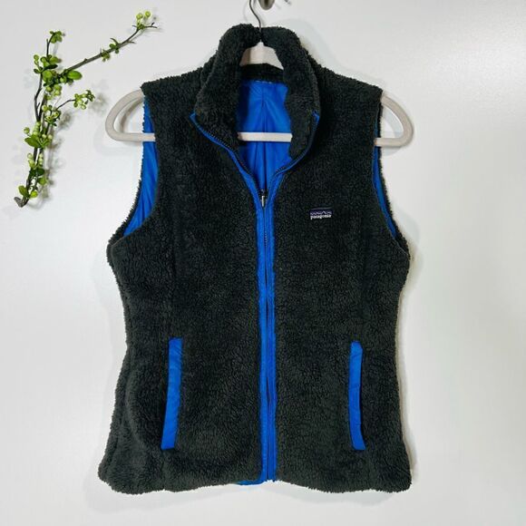 Patagonia Los Lobos Reversible Vest Gray Sherpa Blue - Picture 1 of 8